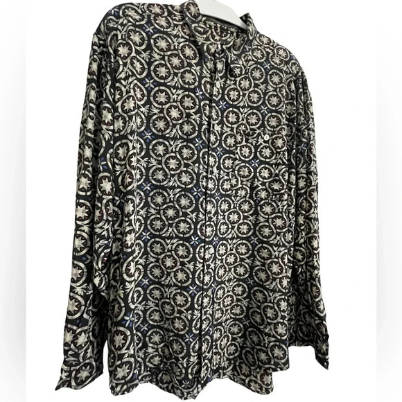 AXIS 100% Silk Large Long Sleeve Jacquard Print Blouse w/Mother of Pearl Buttons - Picture 1 of 7